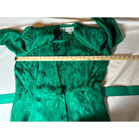 Vintage Women's Green 100% Silk double breasted 2 Piece Set skirt/jacket Sz 12 - Picture 4 of 16